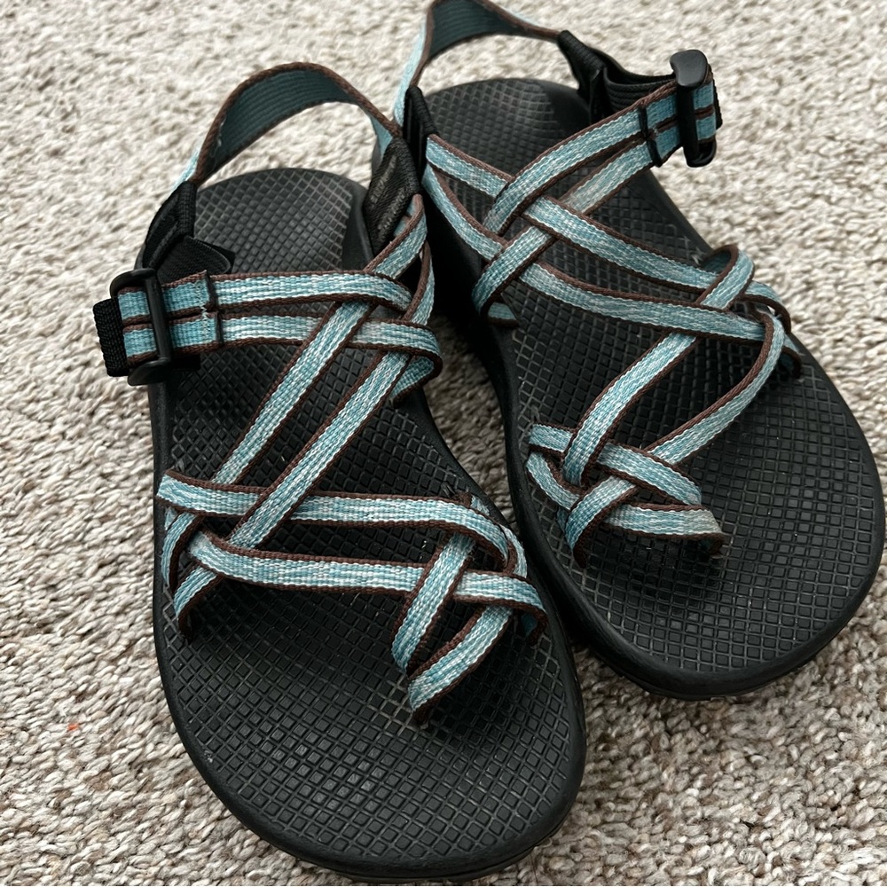 Chaco Women’s Black Vibram Sandals w Teal Accent - Secure Adjustable Fit Size 7 - Picture 2 of 11